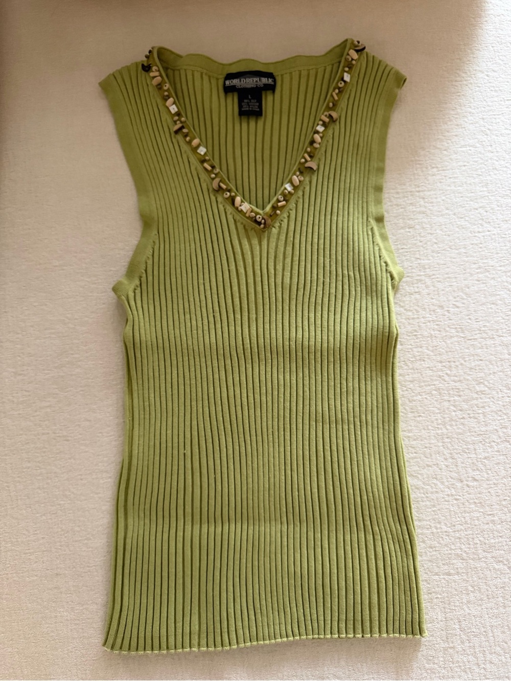 Lime/olive Green Ribbed V-Neck Sleeveless Top